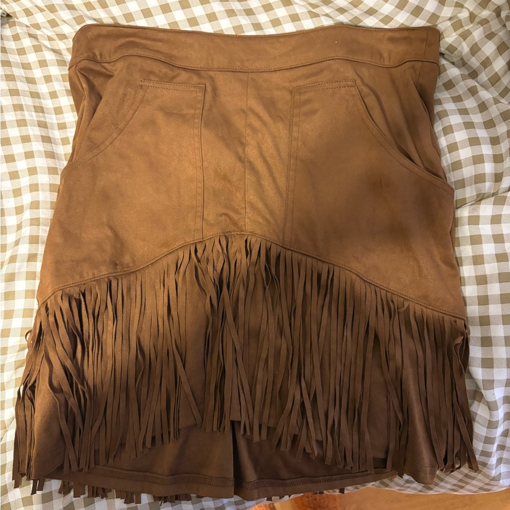 Chic Brown Fringe Mini Skirt